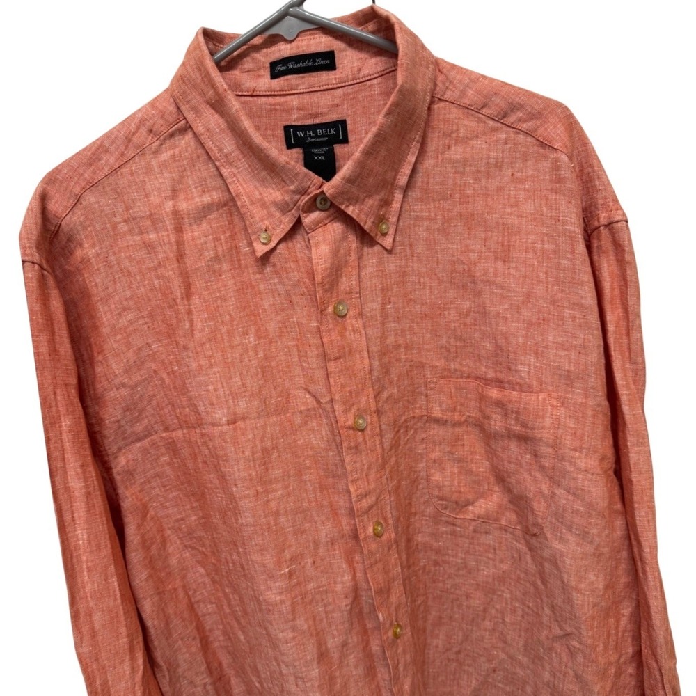 WH Belk Sportswear Mens XXL Coral 100% Linen Button Down Shirt LS